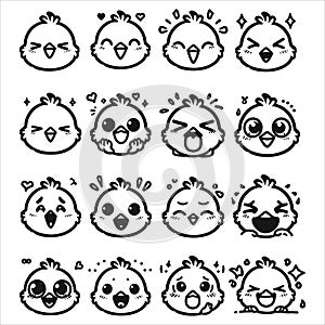 Whimsical Chick Adventures: A Playful Vector Set of Cute Facial Expressions