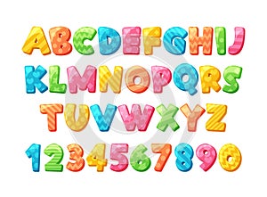 Whimsical Children Cartoon Font Alphabet Features Playful, Rounded Letters And Numbers With Vibrant Colors, Vector Set
