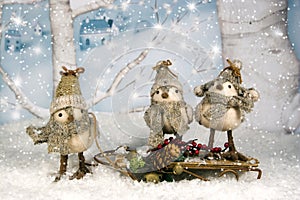 Whimsical Christmas Birds on Sled