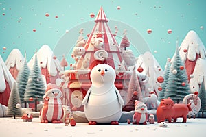 Whimsical Christmas scenes with animals engaging