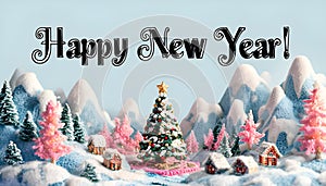 Whimsical Christmas Village - New Year Greeting Card with Snowy Charm and Festive Magic photo