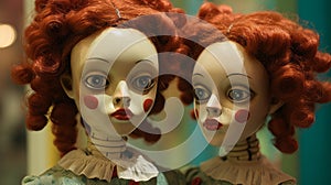 Whimsical Close-up Photo Of Doppelganger Dolls With Red Hair photo