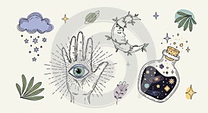 Mystical Celestial Boho Doodle Elements Set