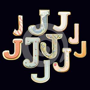 Whimsical collection of a various J letter in a fusion style.