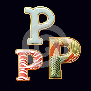 Whimsical collection of a various P letter in a fusion style.