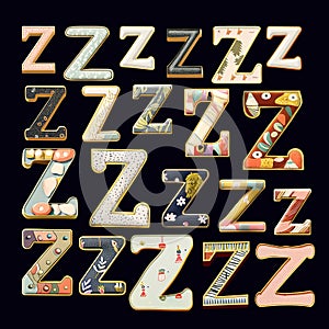 Whimsical collection of a various Z letter in a fusion style.