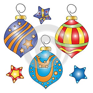 Whimsical colorful bauble and star collection