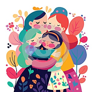 Whimsical colorful family hug