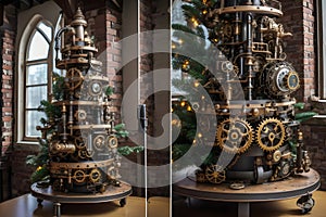 Whimsical Contraptions: Steampunk Christmas Tree in Mechanical Splendor