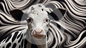 Whimsical Cow Portrait On Swirled Background - Mike Campau Inspired