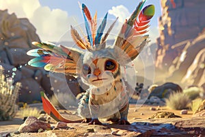 Whimsical Creature with Colorful Feathers