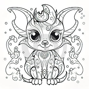 Whimsical Creature coloring book page style on a white background