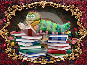 Bookworm with books photo