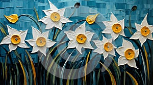 Whimsical Daffodils: A Colorful Fusion Of Woodcarvings And Sculptures photo