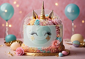 Whimsical Delight: Colorful Unicorn Face Cake