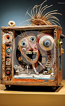 Whimsical Delirium - A Generative AI Art Brut Wooden Sculpture