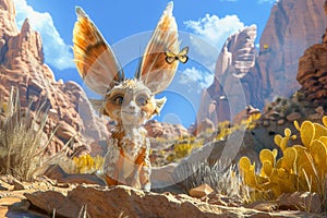 Whimsical desert creature with butterfly