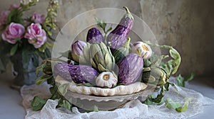 A whimsical display of various felted vegetables