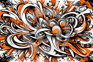 a whimsical doodle art: abstract white, orange, and black wallpaper photo