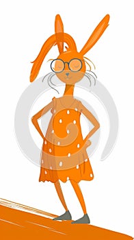 A whimsical drawing depicting a rabbit wearing glasses and a colorful dress Generative AI