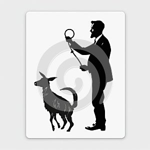 Whimsical Yet Eerie Animal Symbolism: A White Dog And Man Silhouette In Letterboxing Style