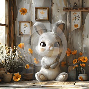 Whimsical Ester Bunny Illustration in Frame