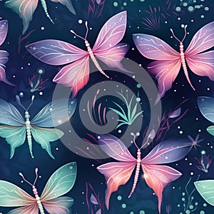 Whimsical Fairy Wings butterflies Seamless Pattern Soft Pastel Color