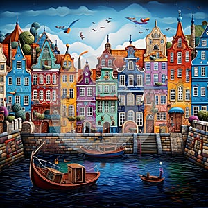 Whimsical Fairytale-like Copenhagen Canal Scene