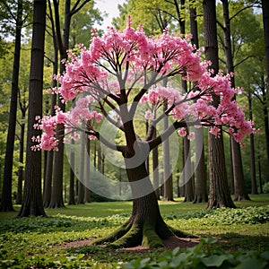 Whimsical fairytaleinspired forest featuring uniquely designed stylized trees with captivating details photo