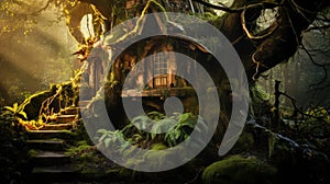 whimsical fallen tree house