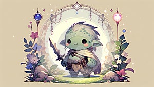 Whimsical Fantasy Creature in a Magical Forest with Glowing Orbs