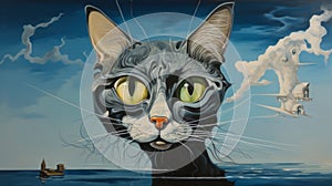 Whimsical Feline Fantasy: A Salvador Dali-inspired Painting of a Cat