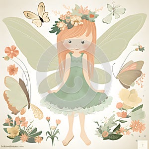 Whimsical floral charmers, charming illustration of colorful fairies with whimsical wings and charming flower accents