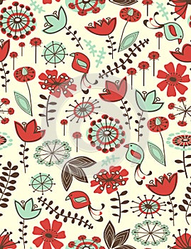 Whimsical floral seamless pattern