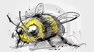 Whimsical Frazzled Bee: Ink Cartoon