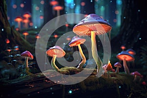 whimsical glowing mushrooms on a forest floor