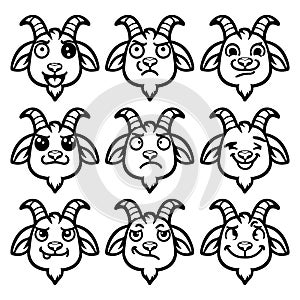 Whimsical Goat Faces: A Vector Collection of Adorable Expressions