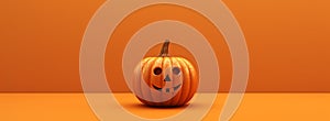 Whimsical Halloween Fun: A Playful Jack-o\'-Lantern Grinning Against an Orange Backdrop of Delight AI generated