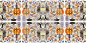 Whimsical Halloween pattern seamless symmetrical wallpaper