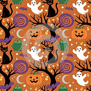 Whimsical Halloween Pattern with Spooky Elements