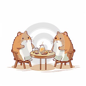 Whimsical Hamsters Enjoying A Tea Party On Chairs