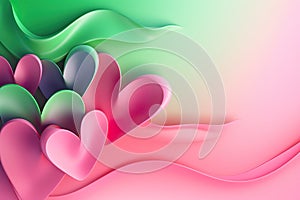 Whimsical Harmony: Abstract Hearts in Pink and Green with Copy Space.