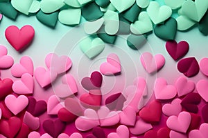 Whimsical Harmony: Abstract Hearts in Pink and Green with Copy Space.