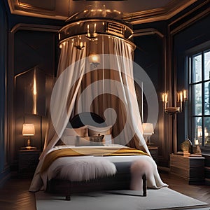 A whimsical Harry Potter-inspired bedroom with a four-poster bed and magical floating candles1