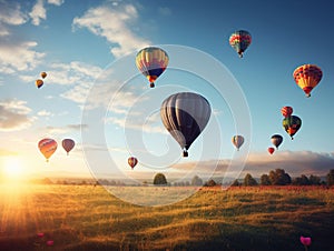 Whimsical Hot Air Balloons Floating Above Fields