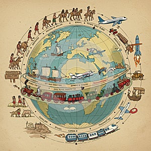 Whimsical illustration depicting the evolution of human