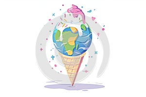 Whimsical Illustration of Earth as Ice Cream, Symbolizing Global Warming Awareness