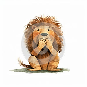 Whimsical Illustration Of A Lion With Covered Hands By Jon Klassen