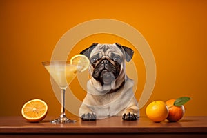 Whimsical image, dog sips a cocktail, adding a humorous twist