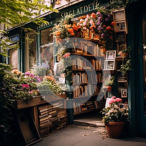 Whimsical image of hidden gem in London: Charming antique bookstore in a hidden alleyway